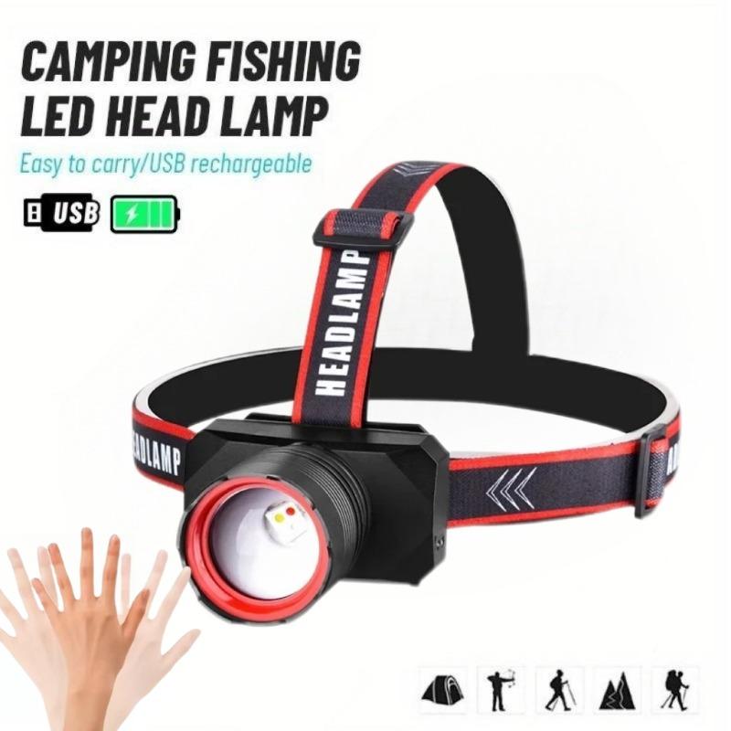 Ultra Bright LED Zoomable Flashlight Rechargeable 4 Lighting Modes Wave Sensor Torch with Battery Level Display for Outdoor Camping Fishing Cycling