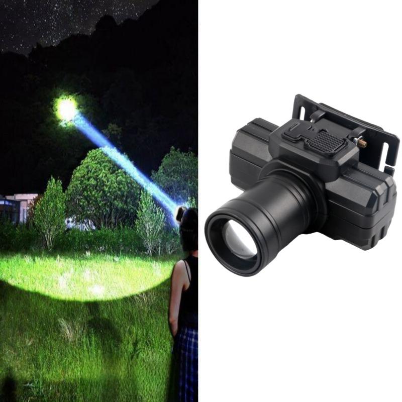 (10 Years Warranty) Super Bright LED White/Yellow Headlight Rechargeable Zoom Headamp Long Life Hands-Free Flashlight for Outdoor Camping Fishing Cycling Hiking Adventure