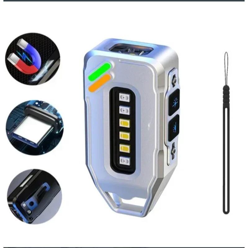 Ultra Bright LED Keychain Flashlight with Cap Clip Rechargeable 9 Lighting Modes EDC Torch with Red/Blue COB Light for Hiking Dog Walking Repairing