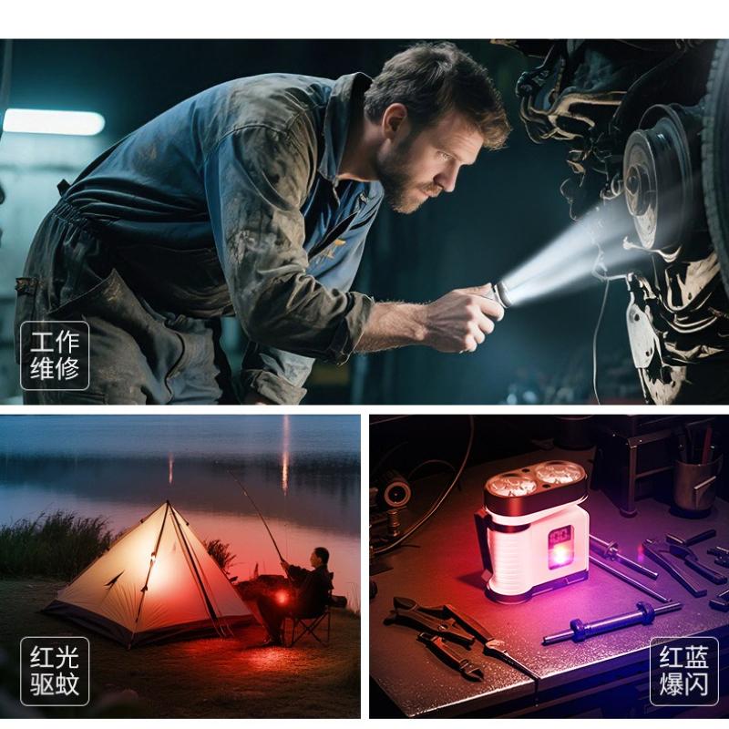 Super Bright LED Flashlight with Hat Clip 8 Lighting Modes EDC Torch with Power Display Multifunctional Work Light with Red&blue COB Light for Camping Dog Walking Working