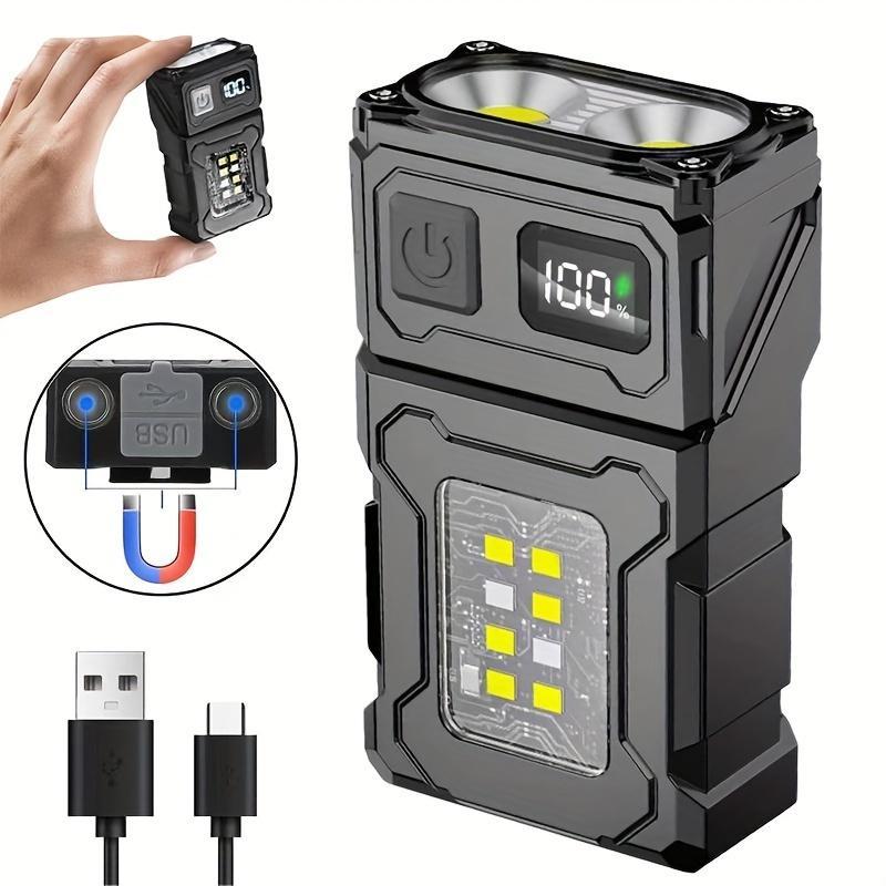 Ultra Bright Multi-functional EDC Work Light with Clip Rechargeable Waterproof Flashlight with Red/Blue COB Side Light for Repair Fishing Emergency