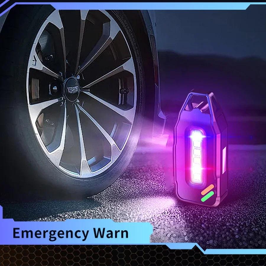 Ultra Bright LED Keychain Flashlight with Cap Clip Rechargeable 9 Lighting Modes EDC Torch with Red/Blue COB Light for Hiking Dog Walking Repairing