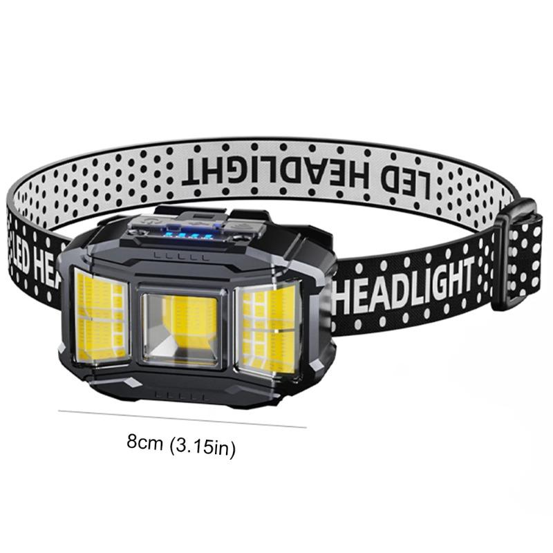 Ultra Bright Cob Red/White Flood Headlight with 90° Adjustable Multifunction 5 Lighting Modes Rechargeable Headlamp with Hand Wave Sensing for Outdoor Camping Fishing Hiking Cycling