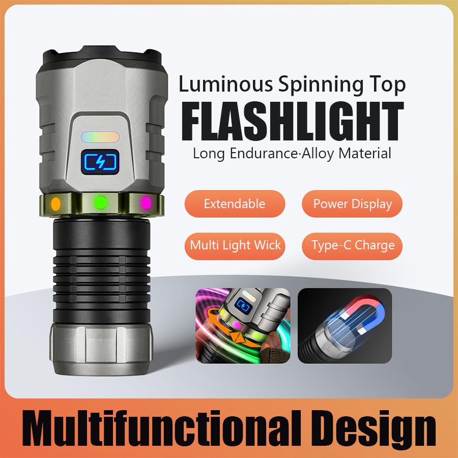 Super Bright Led Rechargeable Alloy Flashlight Multifunction 8 Lighting Modes Zoomable Torch with Red Warning for Outdoor Hiking Fishing Dog Walk