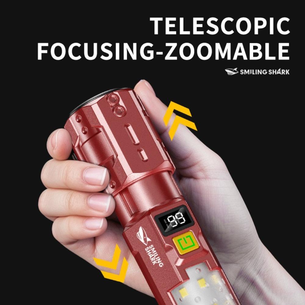 Super Bright LED Flashlight with COB Side Light Digital Display Zoomable Torch with Hook for Outdoor Camping Hiking Fishing Climbing