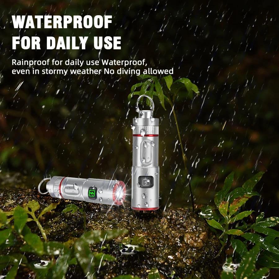 Super Bright LED USB Rechargeable Flashlight 6 Lighting Modes Zoomable Keychain Torch with Hook for Camping Hiking Night Fishing Climbing