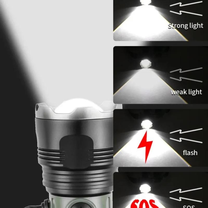 Ultra Bright LED Zoomable Headlight Rechargeable High Lumens Waterproof HeadLamp with Red Warning Light for Hiking Cycling Fishing