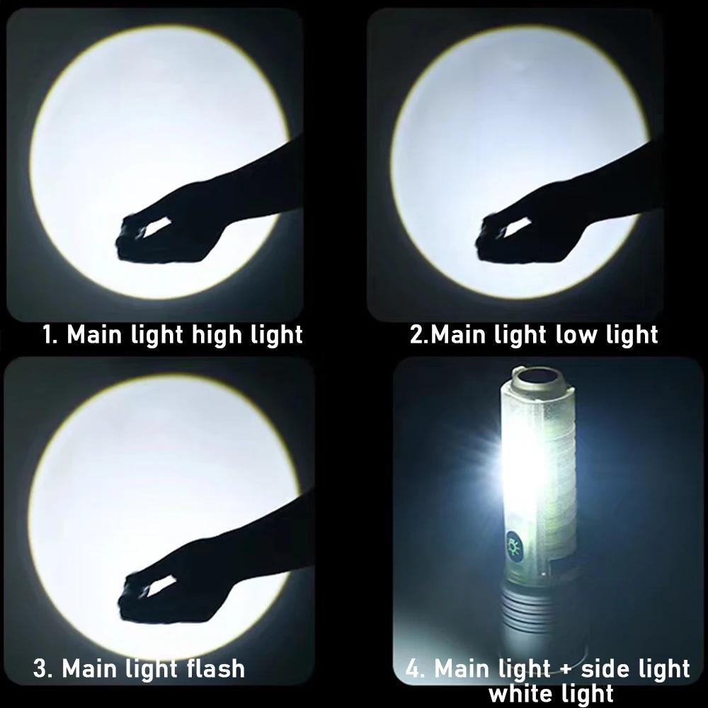 Super Bright Mini LED Flashlight USB Rechargeable Fluorescent Function Purple Light Torch for Outdoor Camping Hiking Fishing