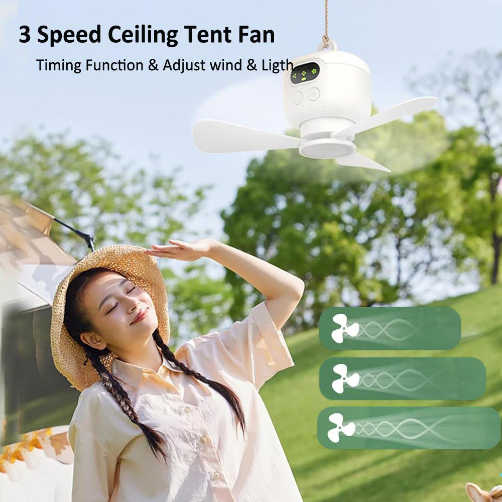 Powerful Ceiling Fan Portable Camping Tent Ceiling Canopy Fan Rechargeable Wireless Fan Air Circulators with Remote Control Light