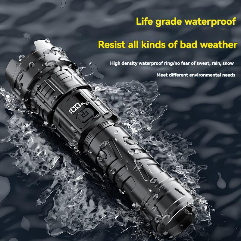 Super Bright Powerful LED Flashlight USB charging zoomable Torch with power display for outdoor camping hiking fishing picnic