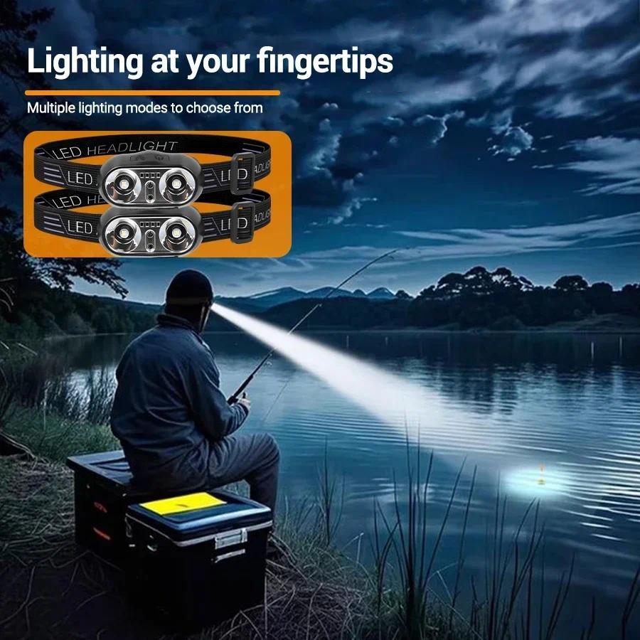 1PCS Powerful LED Sensor Headlamp USB Rechargeable Headlight for Outdoor Camping Fishing Hiking Cycling Night Work