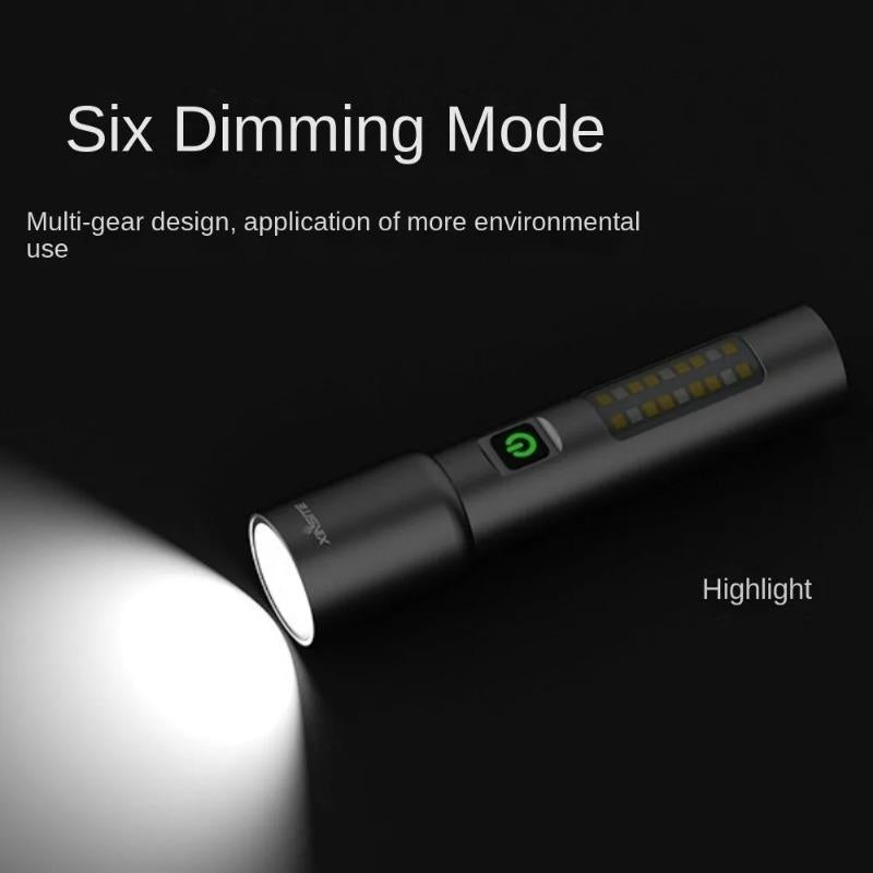 High Powerful Mini LED Zoomable Flashlight 6 Modes Rechargeable Torch with Red&White COB Lights for Camping Hiking Repairs
