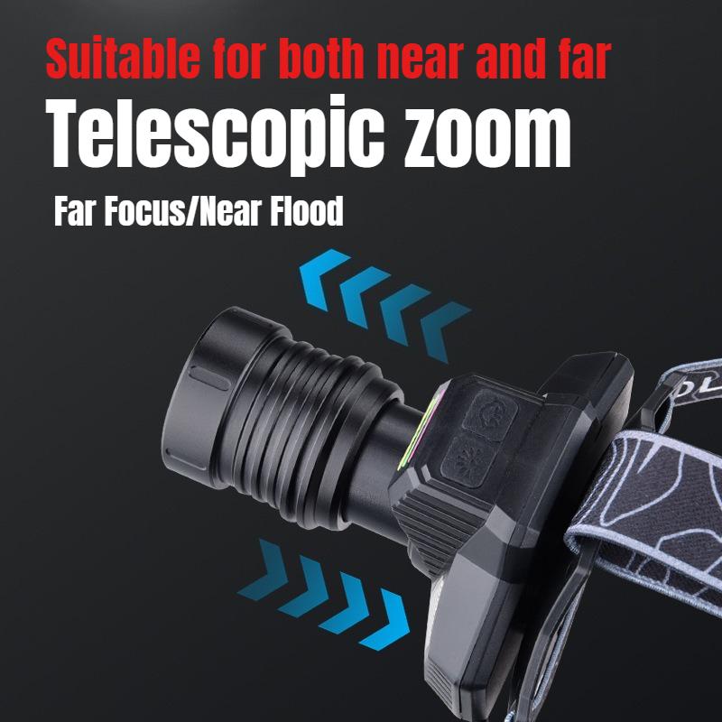 Ultra Bright LED Zoomable Headlight 4 Light Source Induction Headlamp with Red&white COB Side Light for Camping Fishing Hiking Cycling