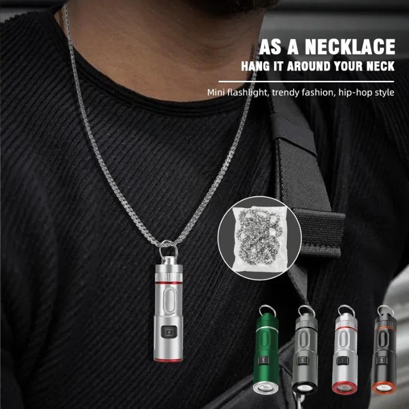 Super Bright LED USB Rechargeable Flashlight 6 Lighting Modes Zoomable Keychain Torch with Hook for Camping Hiking Night Fishing Climbing