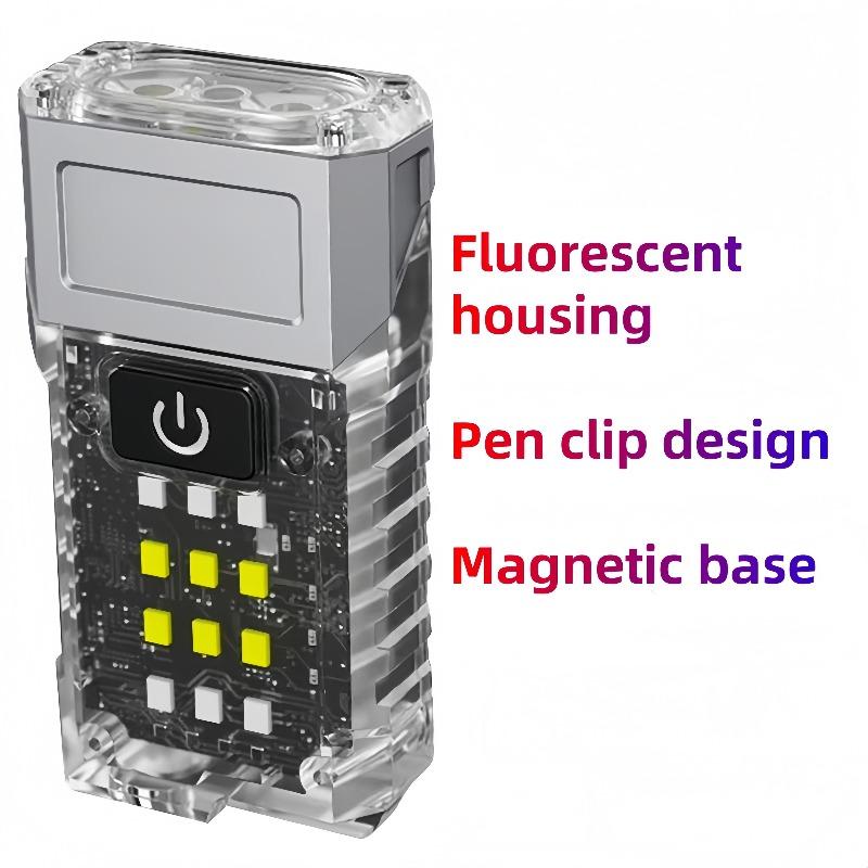 Ultra Bright Multi-functional EDC Work Light with Clip Rechargeable Waterproof Flashlight with Red/Blue COB Side Light for Repair Fishing Emergency