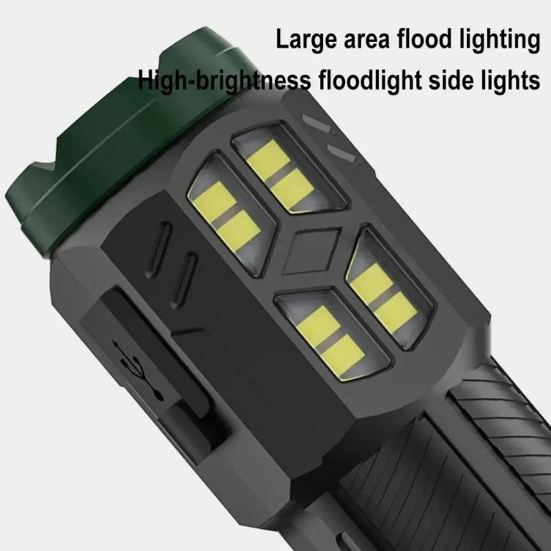 Super Bright LED Flashlight with Cap Clip 4 Modes Lighting USB Recharge Edc Torch with COB Side Light for Outdoor Camping Hiking Fishing Cycling Car Repair