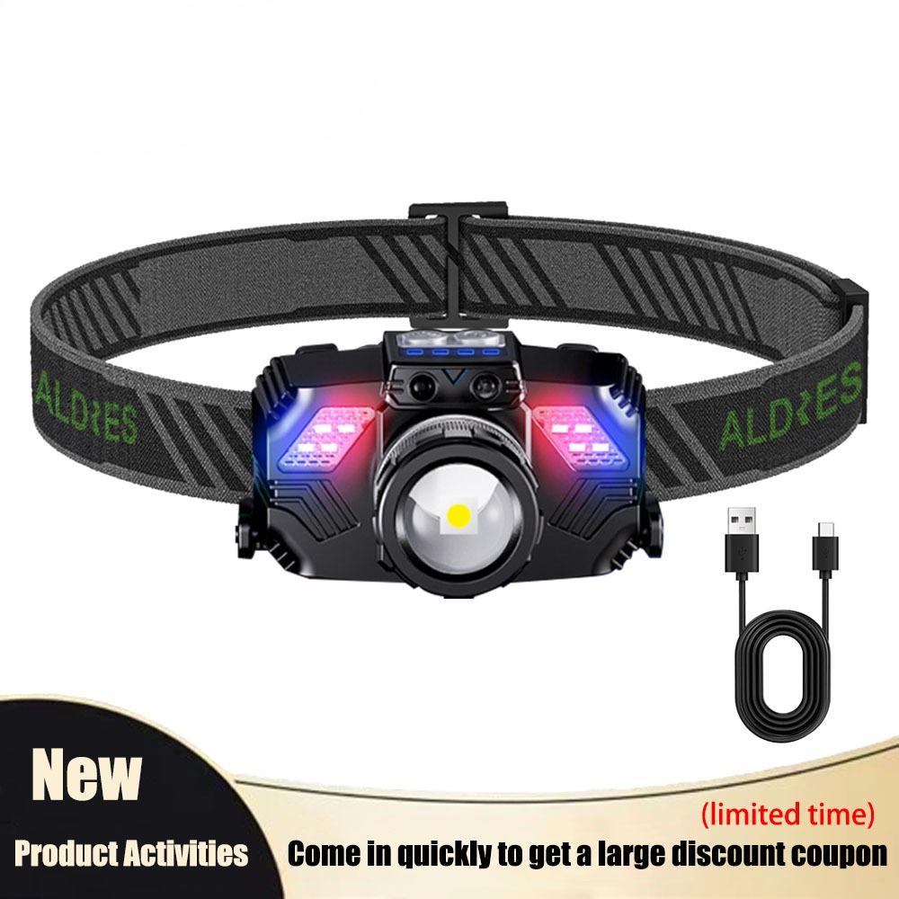 Super Bright Zoomable LED Headlamp with Motion Sensor Waterproof Rechargeable Headlight with Power Indicator for Camping Fishing