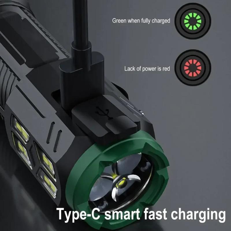 Super Bright LED Flashlight with Cap Clip 4 Modes Lighting USB Recharge Edc Torch with COB Side Light for Outdoor Camping Hiking Fishing Cycling Car Repair