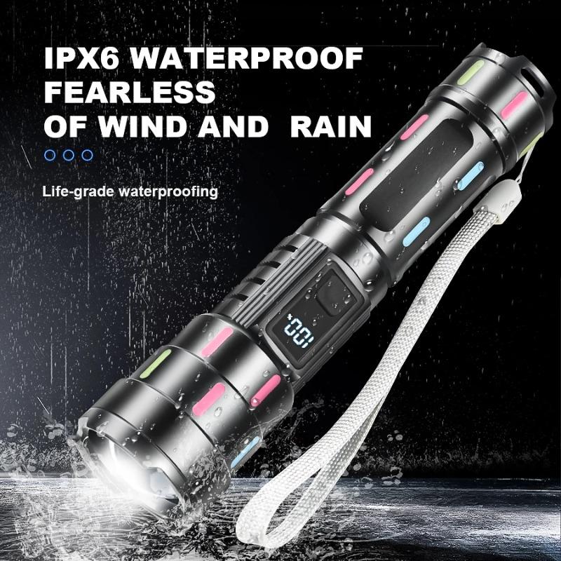 Ultra Powerful LED Zoomable Flashlight 5 Lighting Modes Rechargeable Waterproof Torch with Power Display for Camping Fishing Emergency