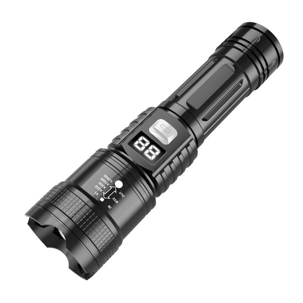 Super Bright Powerful LED Flashlight USB charging zoomable Torch with power display for outdoor camping hiking fishing picnic