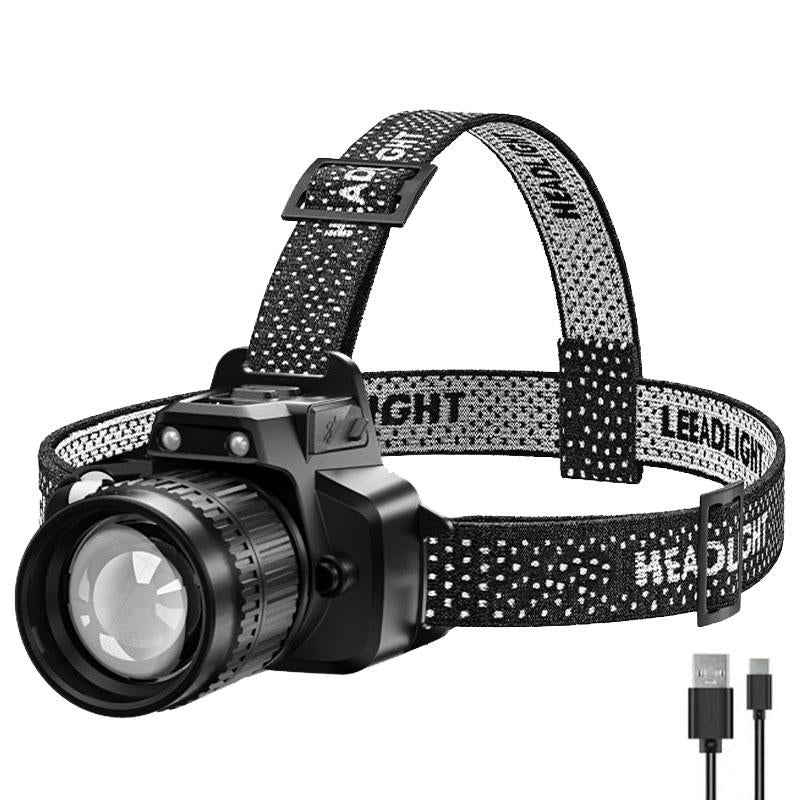 Ultra Bright LED Rotary Zoom Headlight 6 Lighting Modes Induction Waterproof Headlamp with red&blue COB light for Hiking Fishing Repair