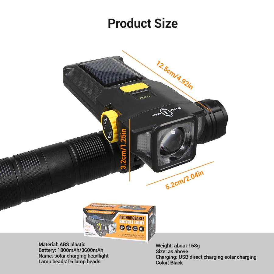 Outdoor Bike Light USB/Solar Rechargeable LED Bicycle Light Waterproof Headlight Bike Accessories for night cycling