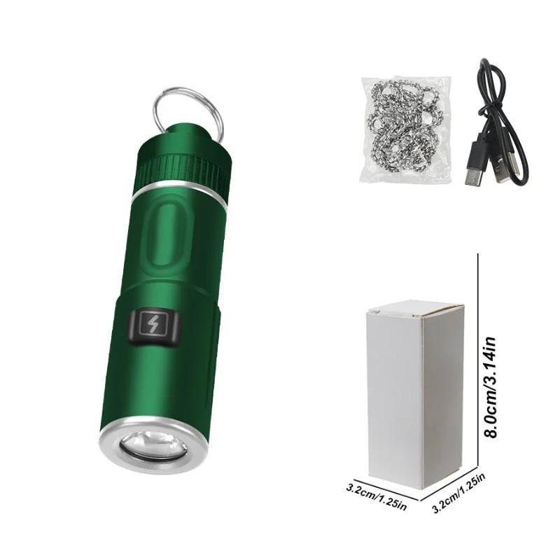 Super Bright LED USB Rechargeable Flashlight 6 Lighting Modes Zoomable Keychain Torch with Hook for Camping Hiking Night Fishing Climbing