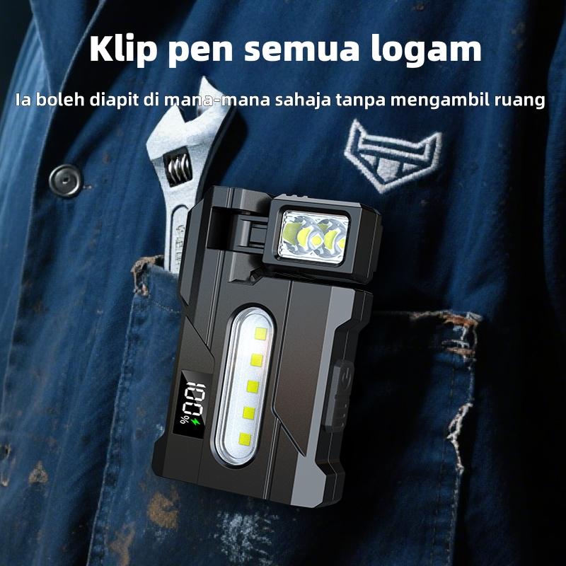 Ultra Bright Multi-functional EDC Work Light with Clip Rechargeable Waterproof Flashlight with Red/Blue COB Side Light for Repair Fishing Emergency