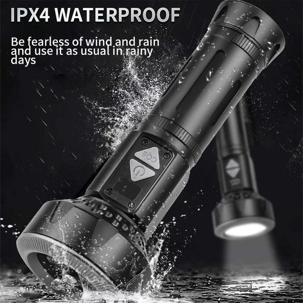 ultra bright LED Flashlight with power display USB Rechargeable Aluminum alloy Torch With COB Side Light for outdoor camping hiking fishing picnic