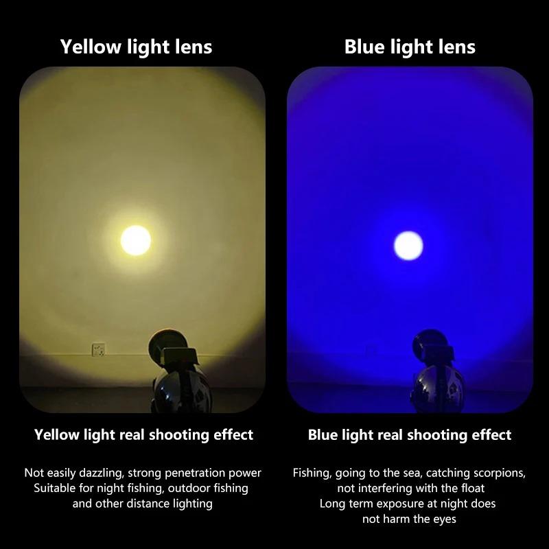 Super Bright LED Aluminum Headlight Rechargeable Waterproof Headlamp with Blue&Yellow Light for Camping Camping Adventure Hiking