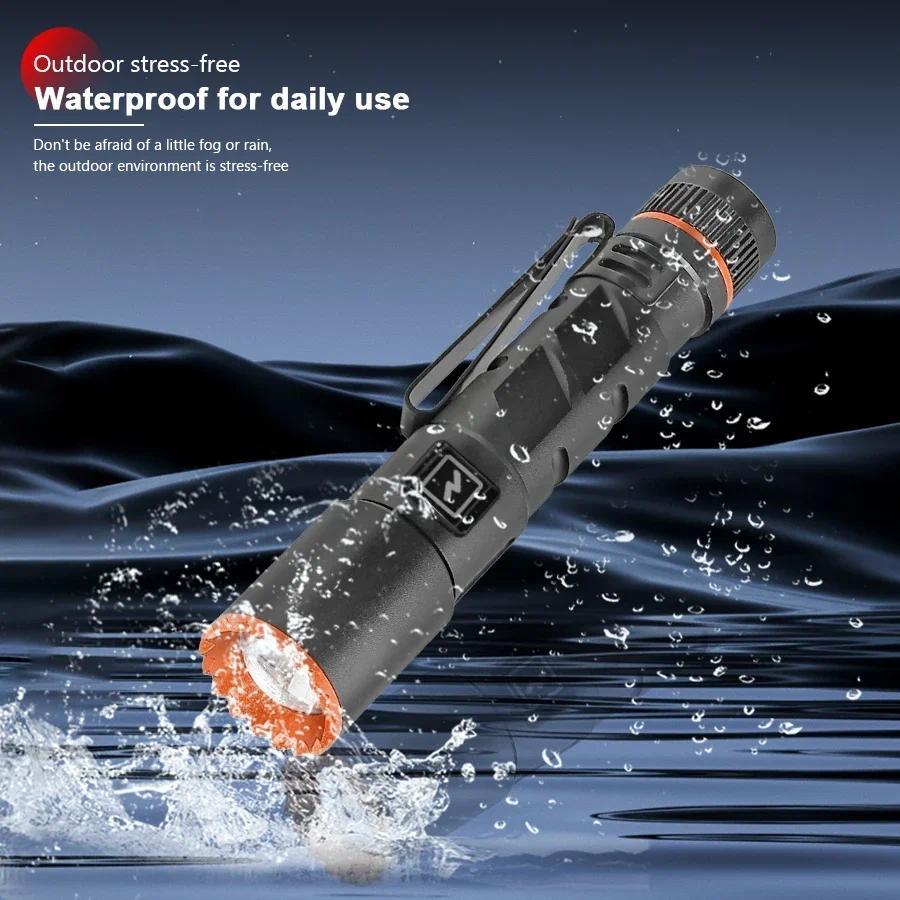 Ultra Bright LED Alloy Flashlight USB charing Waterproof Zoom Torch with Cap Clip for outdoor camping hiking fishing night cycling