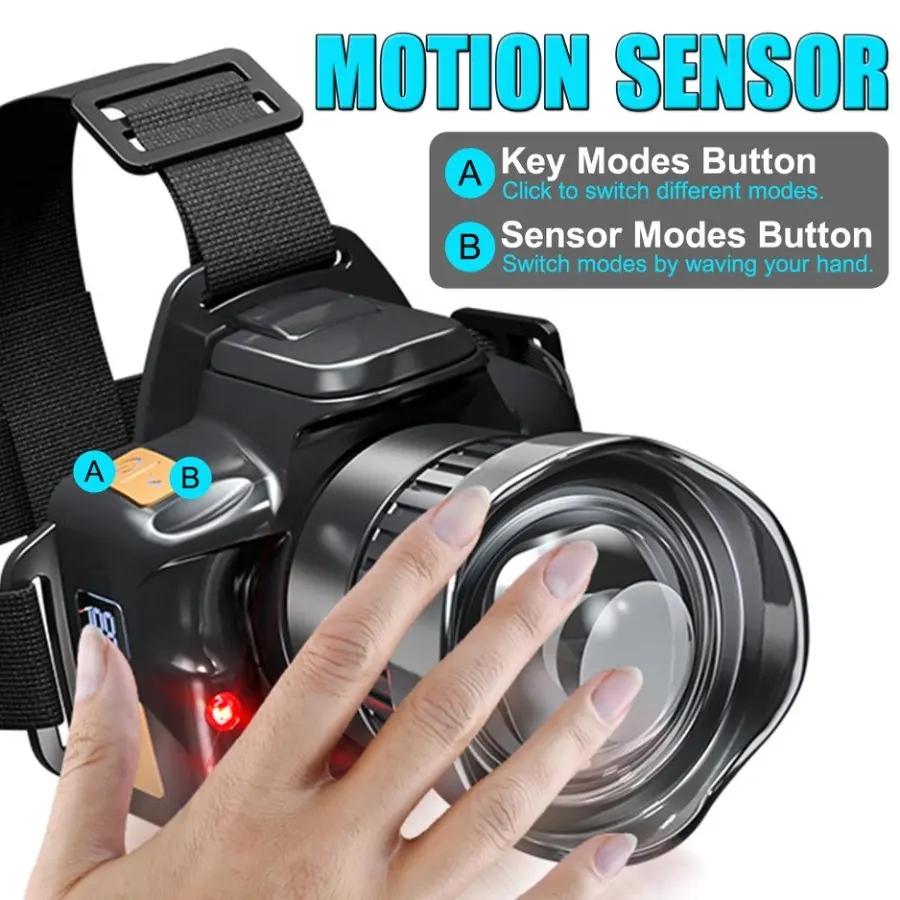 Super Bright LED Headlamp Zoomable White/yellow/blue/red Rechargeable Headlight Suitable for Outdoor Fishing Camping