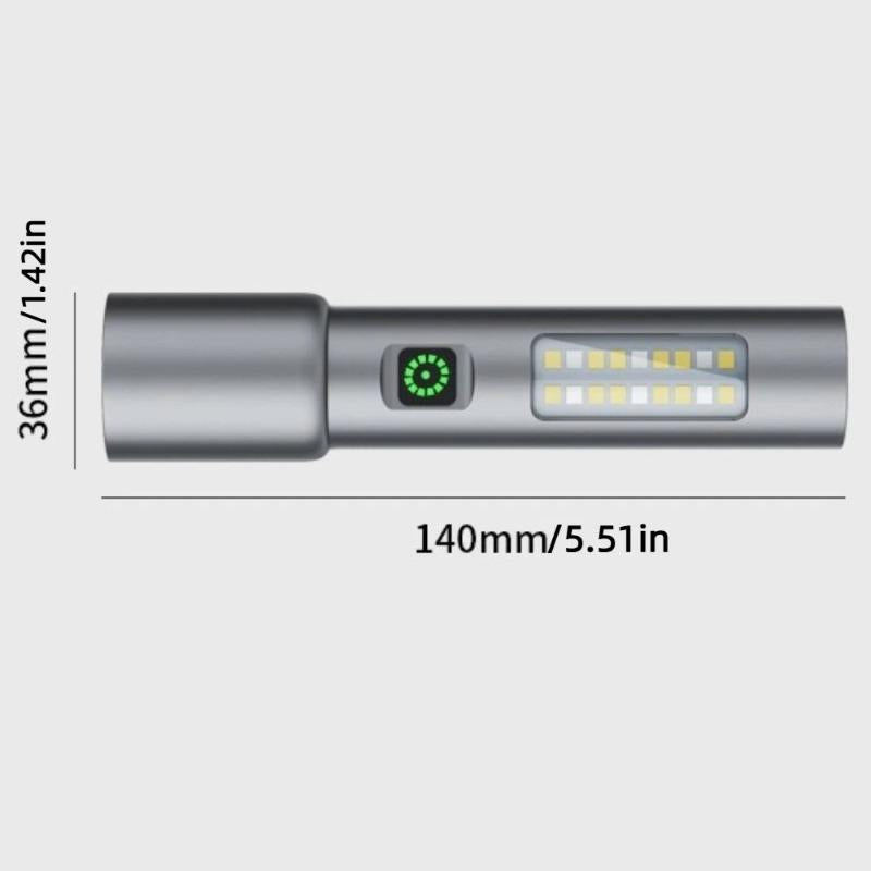 High Powerful Mini LED Zoomable Flashlight 6 Modes Rechargeable Torch with Red&White COB Lights for Camping Hiking Repairs