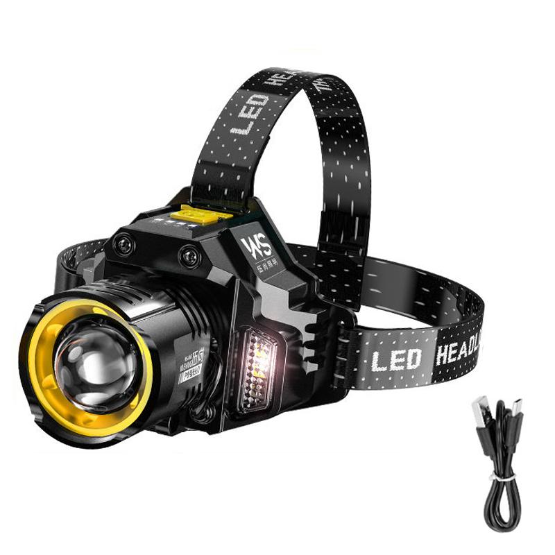 (COD) Rechargeable Headlamp 90° Adjustable Zoomable LED Headlight with COB Side Light for Outdoor Camping Hiking Fishing Cycling