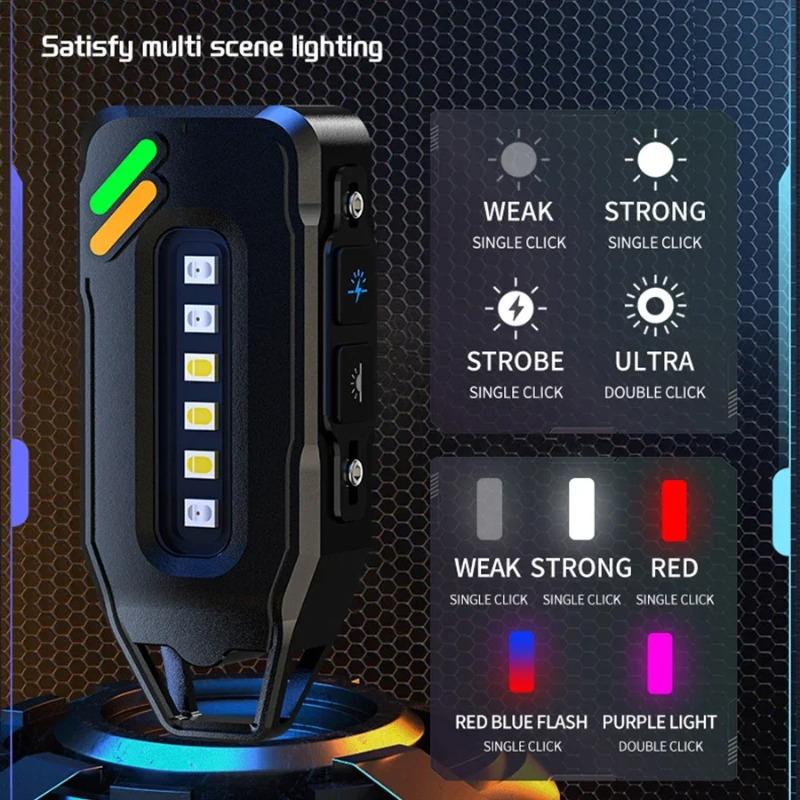 Ultra Bright LED Keychain Flashlight with Cap Clip Rechargeable 9 Lighting Modes EDC Torch with Red/Blue COB Light for Hiking Dog Walking Repairing