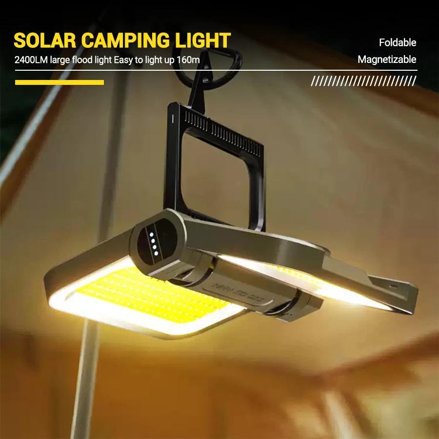 Ultra Bright LED Hanging Camping Light  Multifunction Solar Charging Foldable Waterproof Tent Lantern with Battery Level Display for Outdoor Camping Hiking Maintenance