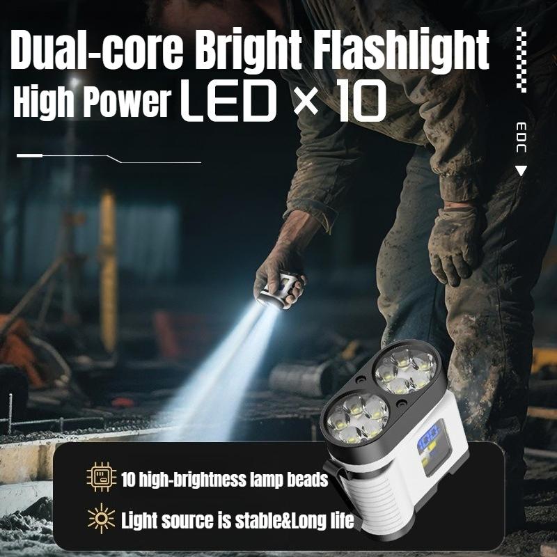 Super Bright LED Flashlight with Hat Clip 8 Lighting Modes EDC Torch with Power Display Multifunctional Work Light with Red&blue COB Light for Camping Dog Walking Working