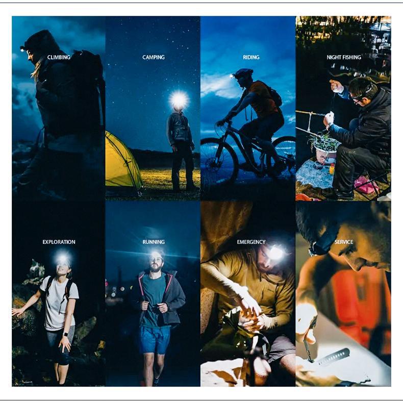 Super Bright 3LED Motion Sensor Headlamp USB Rechargeable Headlight for Outdoor Camping Hiking Fishing Cycling Climbing