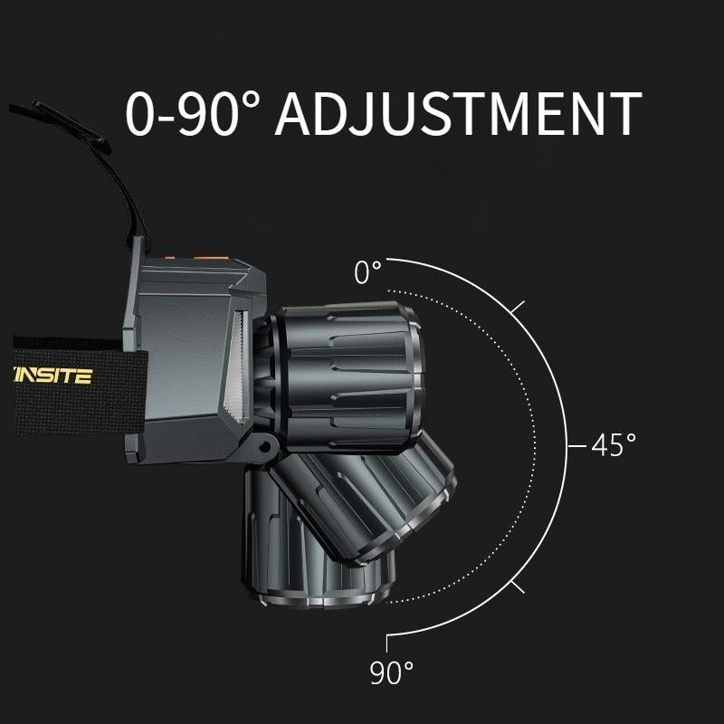 (COD) Rechargeable Headlamp 90° Adjustable Zoomable LED Headlight with COB Side Light for Outdoor Camping Hiking Fishing Cycling