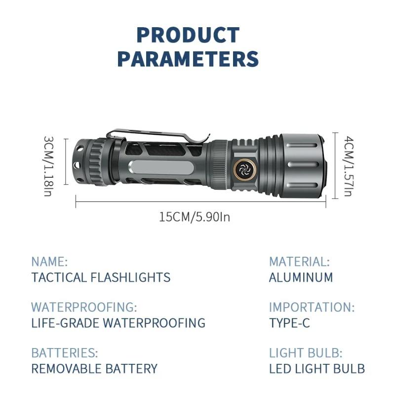Super Bright LED Zoomable Flashlight 5 Lighting Modes Waterproof Torch with Clip for Outdoor Hiking Fishing Emergency Flashlight 5 Lighting Modes Waterproof Torch with Clip for Outdoor Hiking Fishing Emergency