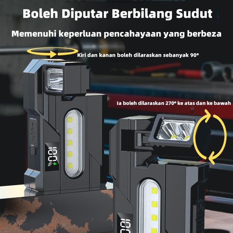 Ultra Bright Multi-functional EDC Work Light with Clip Rechargeable Waterproof Flashlight with Red/Blue COB Side Light for Repair Fishing Emergency