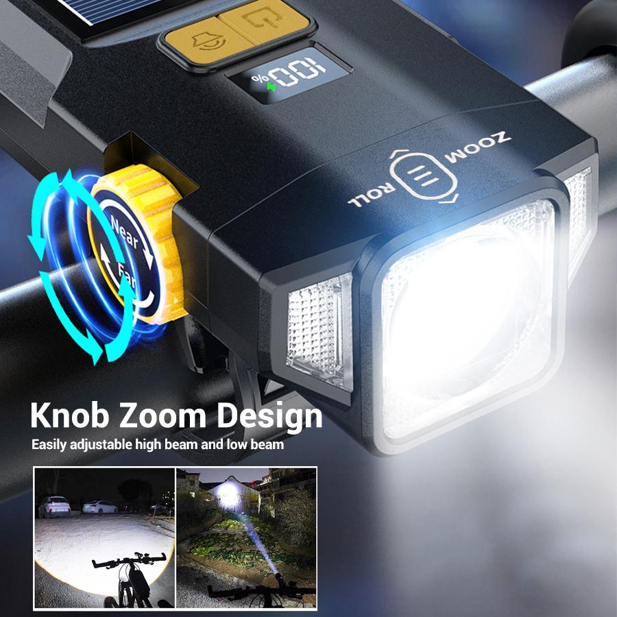 Outdoor Bike Light USB/Solar Rechargeable LED Bicycle Light Waterproof Headlight Bike Accessories for night cycling