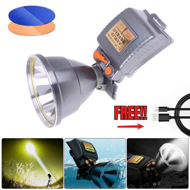 Super Bright LED Aluminum Headlight Rechargeable Waterproof Headlamp with Blue&Yellow Light for Camping Camping Adventure Hiking