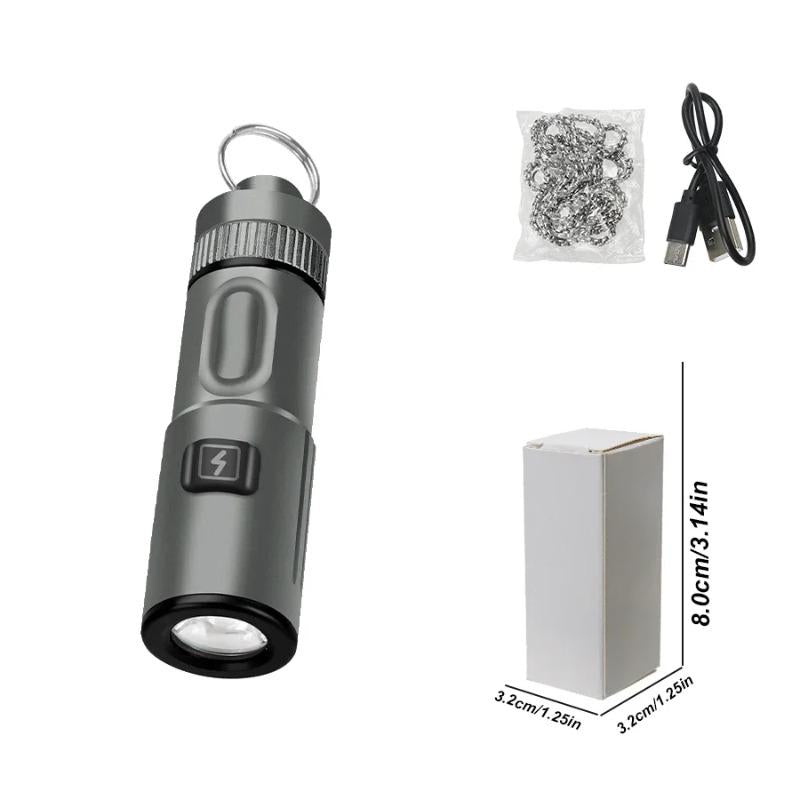 Super Bright LED USB Rechargeable Flashlight 6 Lighting Modes Zoomable Keychain Torch with Hook for Camping Hiking Night Fishing Climbing
