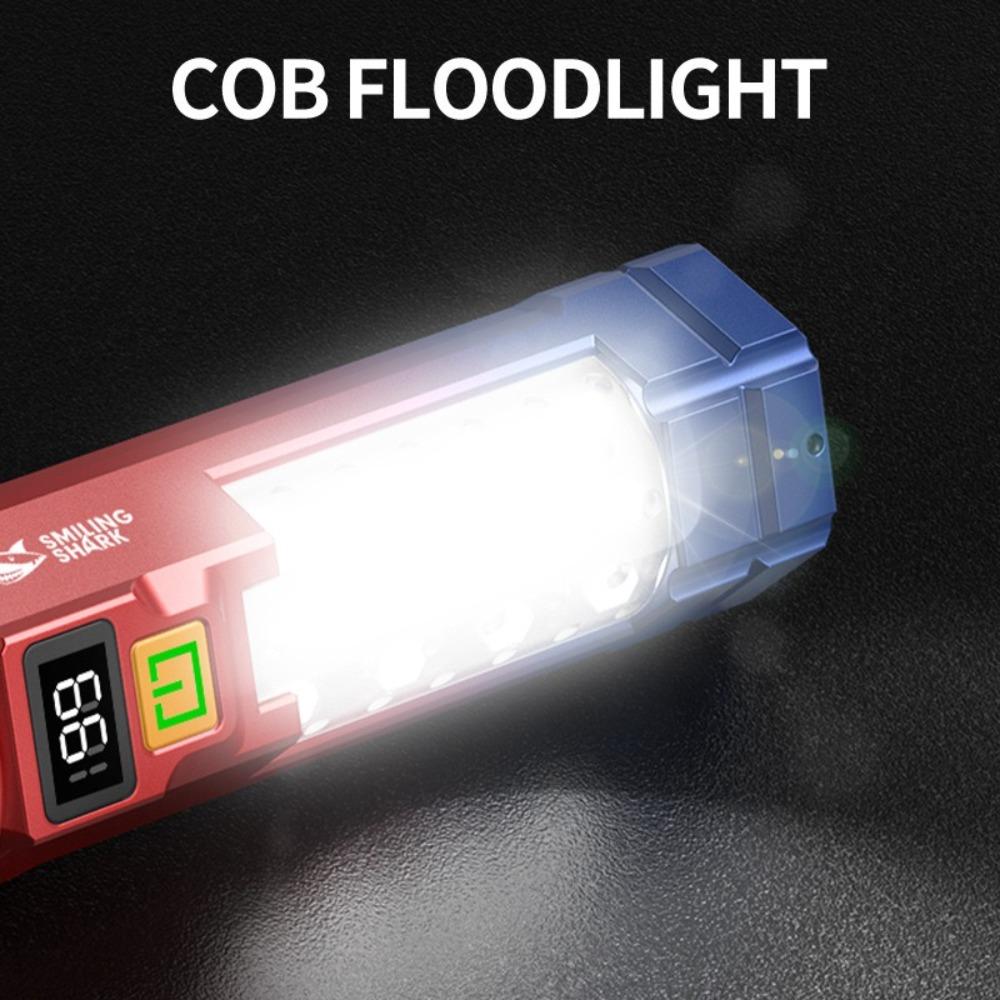 Super Bright LED Flashlight with COB Side Light Digital Display Zoomable Torch with Hook for Outdoor Camping Hiking Fishing Climbing