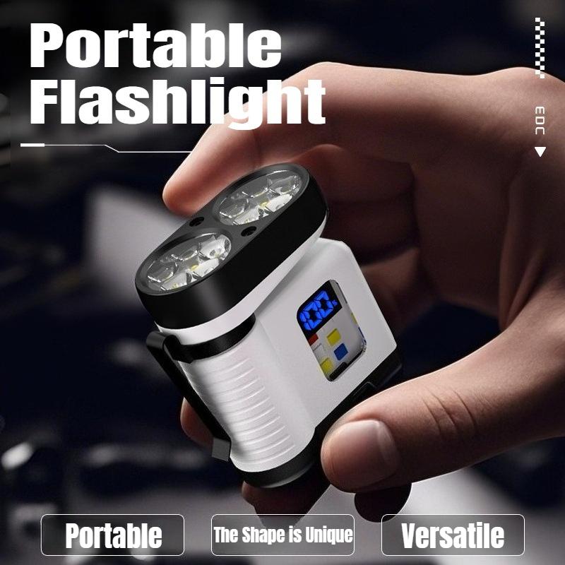 Super Bright LED Flashlight with Hat Clip 8 Lighting Modes EDC Torch with Power Display Multifunctional Work Light with Red&blue COB Light for Camping Dog Walking Working