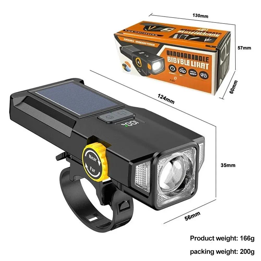 Super Bright Bicycle Front Light USB/Solar Rechargeable Highlight Mtb Road Bike Headlight Night Riding Warning Lamp Cycling Light
