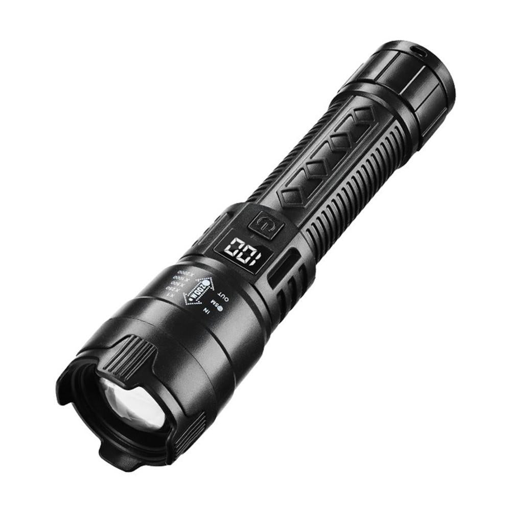 Super Bright Powerful LED Flashlight USB charging zoomable Torch with power display for outdoor camping hiking fishing picnic