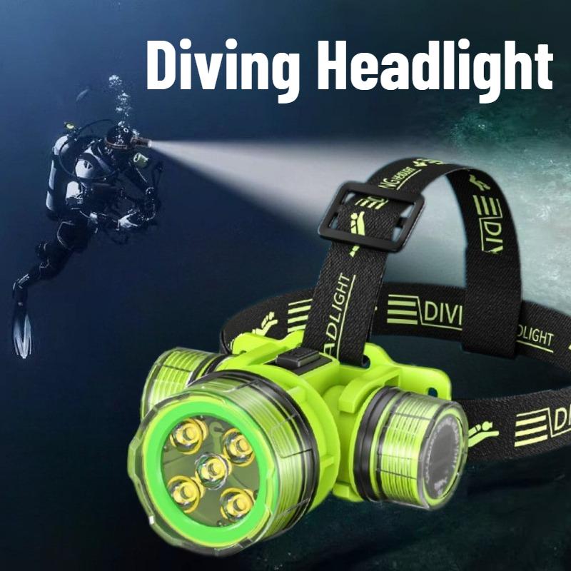 Super Bright LED Diving Headlight Type-c Charging Underwater IPX8 Waterproof Headlamp with 90° Adjustable for Diving Fishing Photography