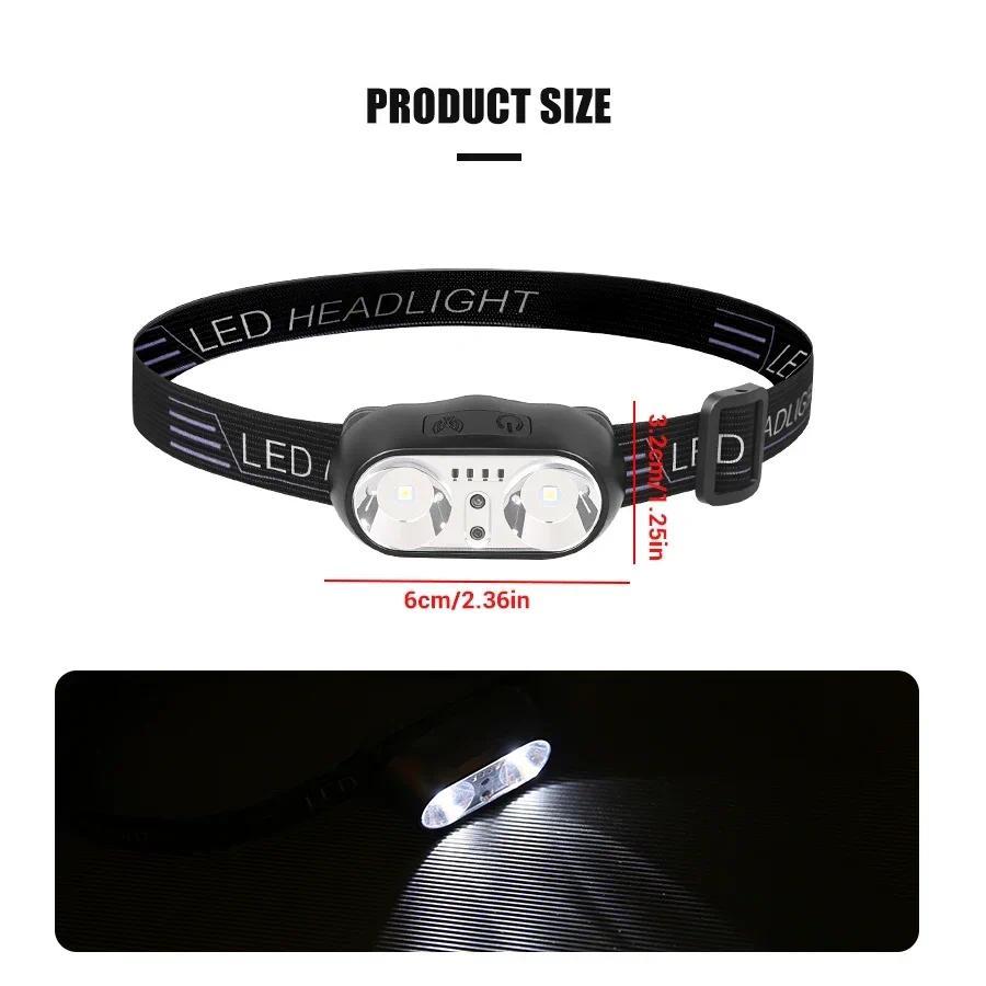 1PCS Powerful LED Sensor Headlamp USB Rechargeable Headlight for Outdoor Camping Fishing Hiking Cycling Night Work